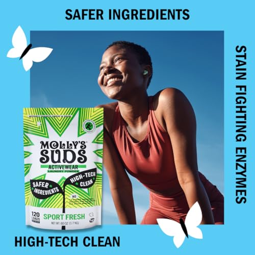 Molly's Suds Active Wear Laundry Detergent - Stain Fighting, Safe for Sensitive Skin - 120 Loads