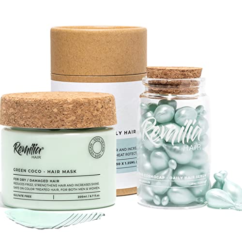 Remilia Hair Care Set - Deep Conditioning Serum & Keratin Mask for Frizz Control - 12oz