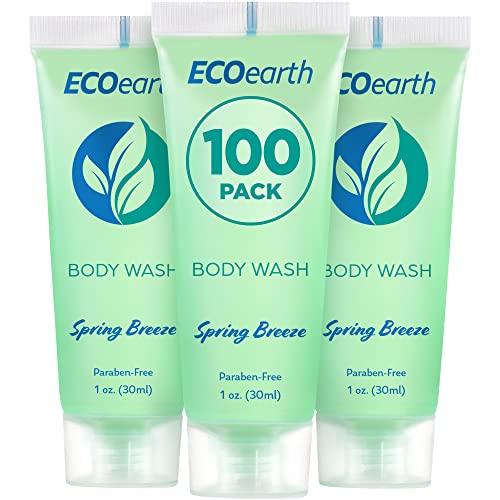 EcoEarth Body Wash - Revitalizing Spring Breeze Scent, Cruelty-Free, TSA-Approved - 1 fl oz, 100 PK