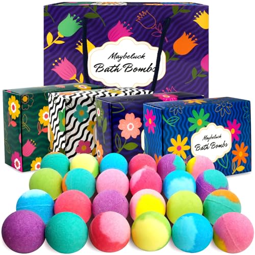 Bath Bombs Gift Set - 24 Natural Essential Oil Bath Bombs, Aromatherapy, Relaxation - 4 Boxes