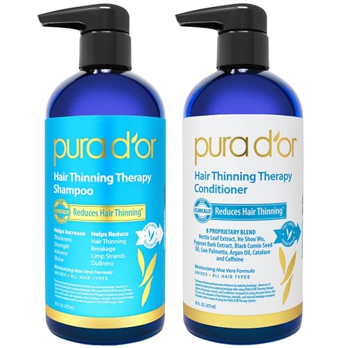 PURA D'OR Hair Thinning Therapy Set - Clinically Tested DHT Blocker, Biotin Rich - 16oz x2