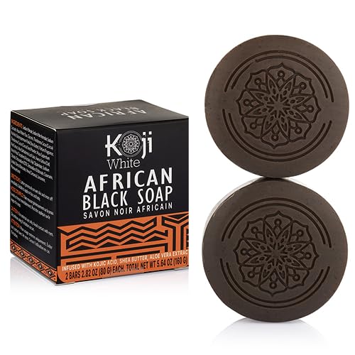 Koji White African Black Soap Set - Brightening & Moisturizing with Kojic Acid, 2 Bars