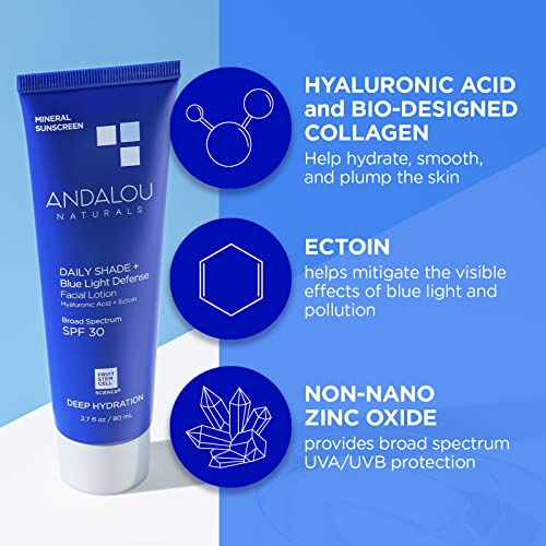 Andalou Naturals Face Sunscreen - Broad Spectrum SPF 30, Hydrating with Hyaluronic Acid - 2.7 Fl Oz