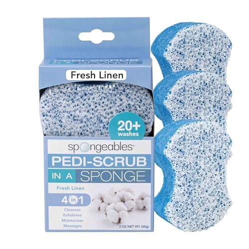 Spongeables Pedi-Scrub Foot Buffer - Exfoliates, Hydrates with Tea Tree Oil, Fresh Linen - 3 Pack