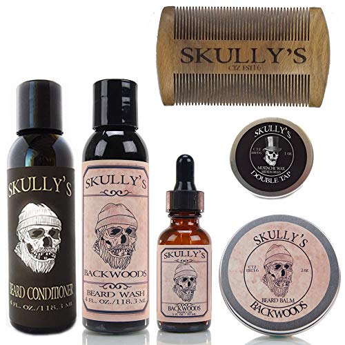 Skully's Men's Grooming Set - Natural Beard Care, Woodsy Eucalyptus & Cedarwood Scent - 6 Pieces