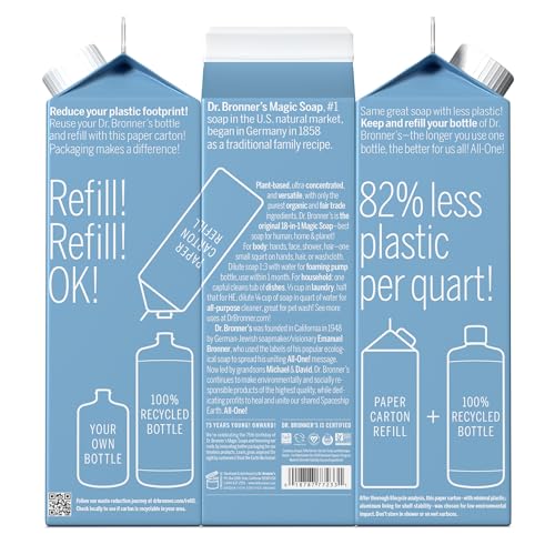 Dr. Bronner's Pure-Castile Liquid Soap Refill - 82% Less Plastic, Organic Ingredients - 32oz