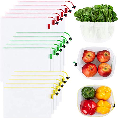 Ecowaare Reusable Produce Bags - Versatile, BPA-Free, Lightweight, Machine Washable - 15 Pack