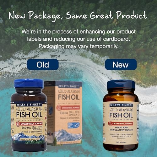 Wiley's Finest Omega-3 Fish Oil - Supports Heart Health, Non-GMO Plant Sterols - 120 Softgels