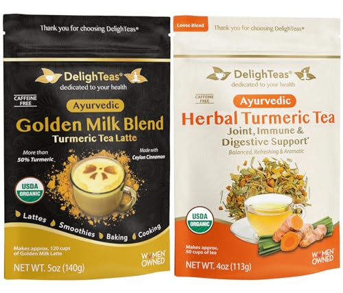 DelighTeas Turmeric Herbal Tea Bundle - Joint, Immune & Digestive Support, Organic, Non-GMO - 15oz