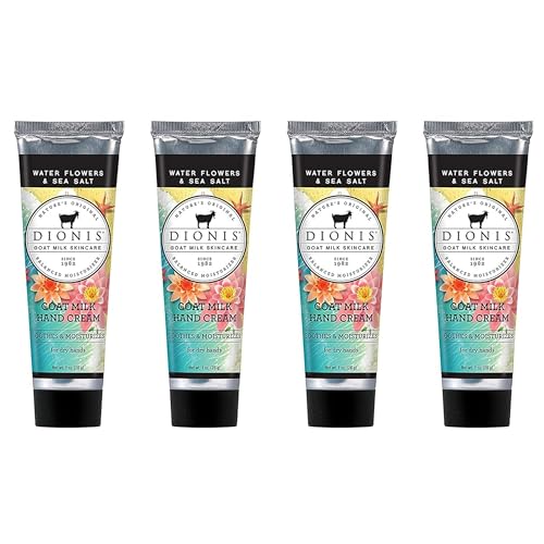 Dionis Goat Milk Hand Cream Set - Hydrating, Paraben Free, Water Flowers & Sea Salt - 1 oz x 4