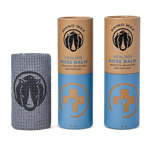 Rhino Wax Nose Balm - Heals Dry, Cracked Noses, Lick-Safe Natural Ingredients - 2 Tubes