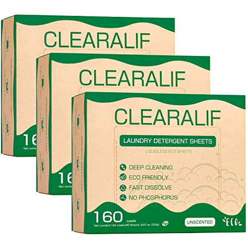 CLEARALIF Laundry Detergent Sheets - Powerful Stain Removal, Hypoallergenic, Unscented - 480 Loads