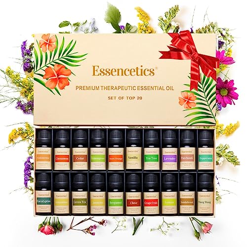 Essential Oils Set - 20 Organic Pure Oils for Diffusing & Massage - 10ml Bottles