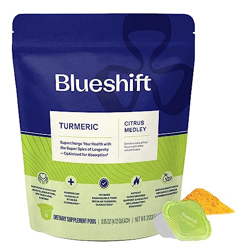 Blueshift Turmeric Curcumin Drink Mix - Joint & Digestive Support, Sugar-Free, Vegan - 14 Pack