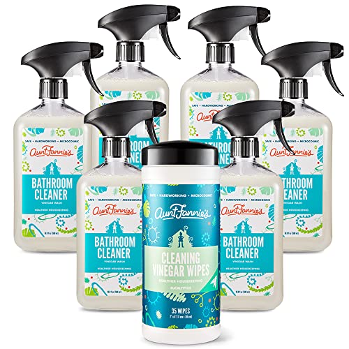 Aunt Fannie's Bathroom Cleaning Set - Plant-Based Spray & Biodegradable Wipes - Eucalyptus, 6 Pack