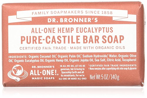 Dr. Bronner's Organic Castile Bar Soap - Gentle, Vegan, Eucalyptus Scent - 5 oz