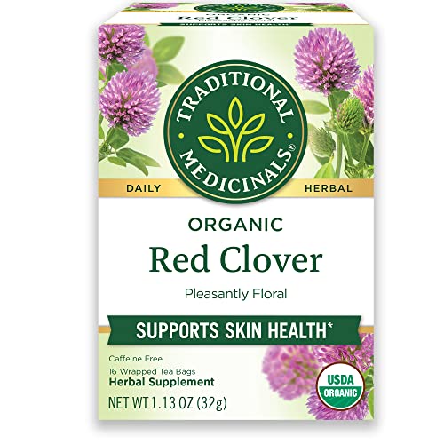 Traditional Medicinals Organic Red Clover Tea - Supports Skin Health, Caffeine Free - 16 Bags