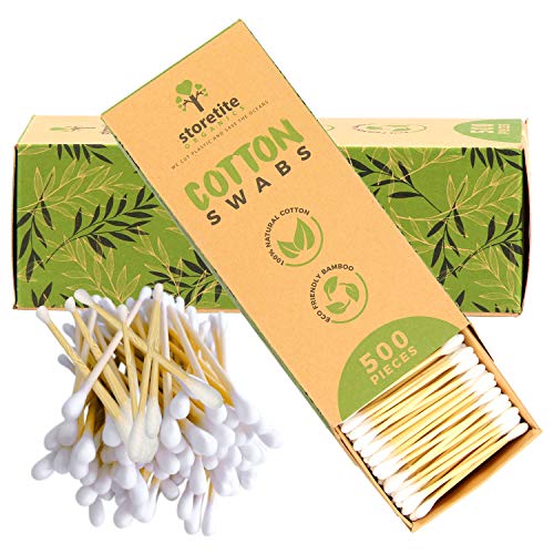 Storetite Organics Bamboo Cotton Swabs - Hypoallergenic, Durable & Biodegradable - 500pcs