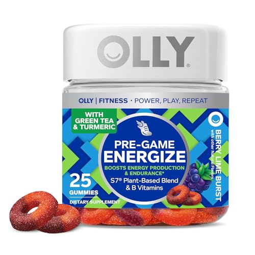 OLLY Pre-Game Energize Gummy Rings - Boost Stamina, Plant-Based S7 Blend, B Vitamins - 25 Count