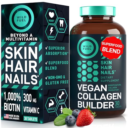 WILD FUEL Vegan Collagen Builder - Boosts Natural Collagen, Enhances Skin & Hair - 30 Tablets