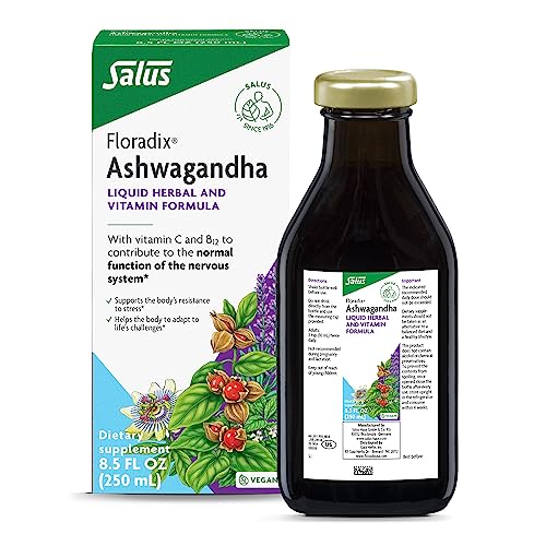 Floradix Ashwagandha Liquid Supplement - Stress Support, Vegan & Non-GMO - 8.5 fl oz