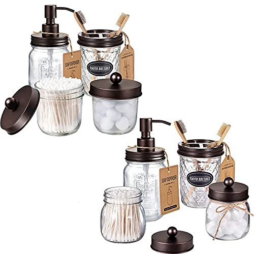 Bronze Mason Jar Bathroom Accessories Set - Stylish Organization, Rustproof Dispensers - 8pcs