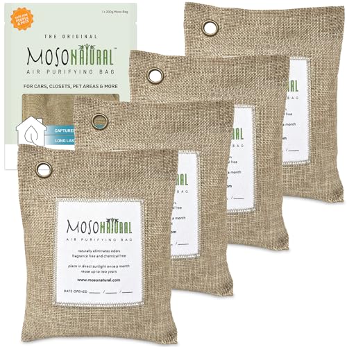 Moso Natural Air Purifying Bag - Odor Eliminator, Non-Toxic Bamboo Charcoal - 200g (4 Pack)