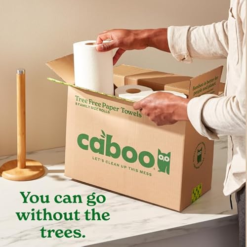 Caboo Tree Free Paper Towels - Strong, Absorbent, Biodegradable, Hypoallergenic - 6 Rolls