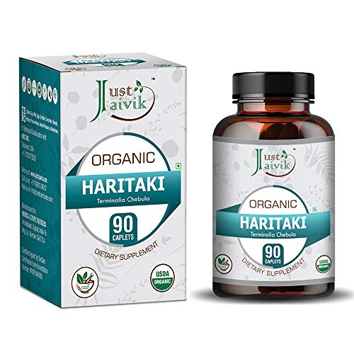Just Jaivik Organic Haritaki Tablets - Detox & Rejuvenate, Vegan, 750mg, 90 Tablets