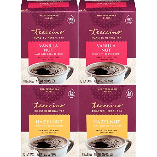 Teeccino Hazelnut & Vanilla Nut Herbal Tea - Caffeine-Free, Prebiotic, Rich Flavor - 40 Bags