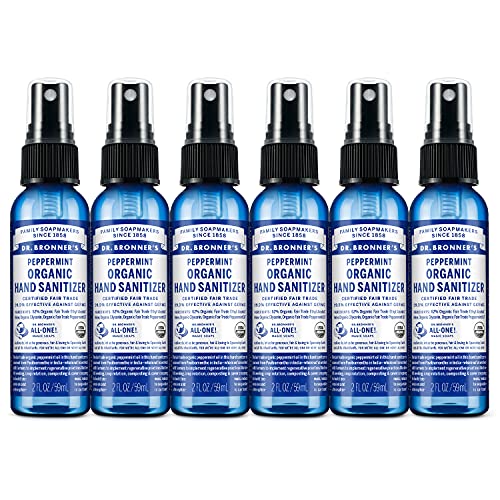 Dr. Bronner's Organic Hand Sanitizer Spray - Cleans & Moisturizes, 100% USDA Organic - 2oz, 6-Pack