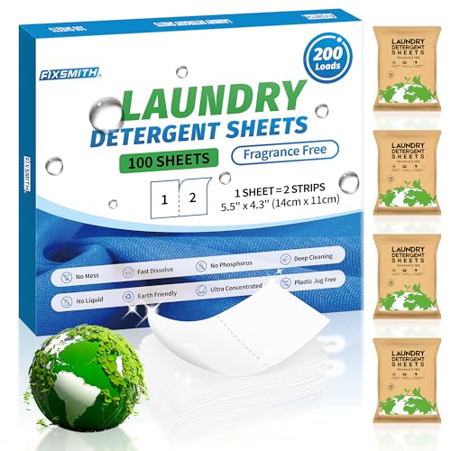 FIXSMITH Laundry Detergent Sheets - Deep Cleaning, Hypoallergenic, Fragrance-Free - 100 Sheets