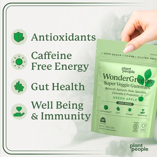 Plant People WonderGreens Gummies - Boosts Immunity & Gut Health, Vegan, Green Apple - 60 Count