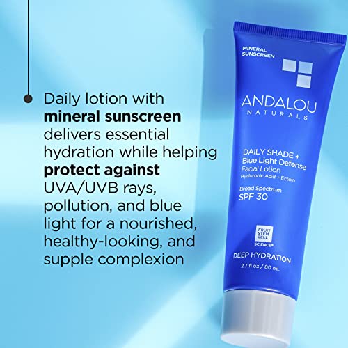 Andalou Naturals Face Sunscreen - Broad Spectrum SPF 30, Hydrating with Hyaluronic Acid - 2.7 Fl Oz