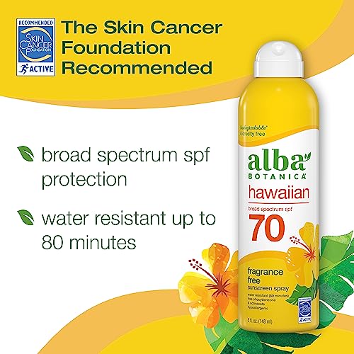 Alba Botanica Sunscreen Spray - Broad Spectrum SPF 70, Water Resistant, Hawaiian Coconut - 5oz