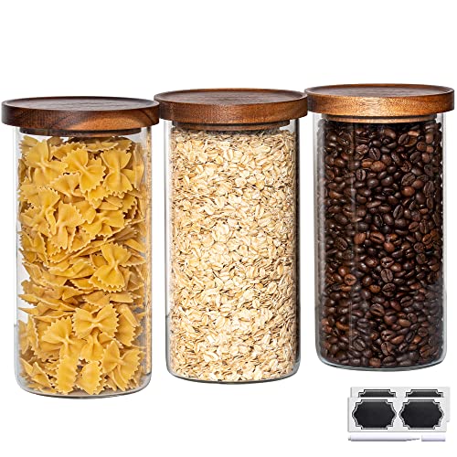 Laramaid Glass Food Storage Jars Set - Moisture-Proof, BPA-Free, Modern Acacia Lids - 45oz, 3 Pack