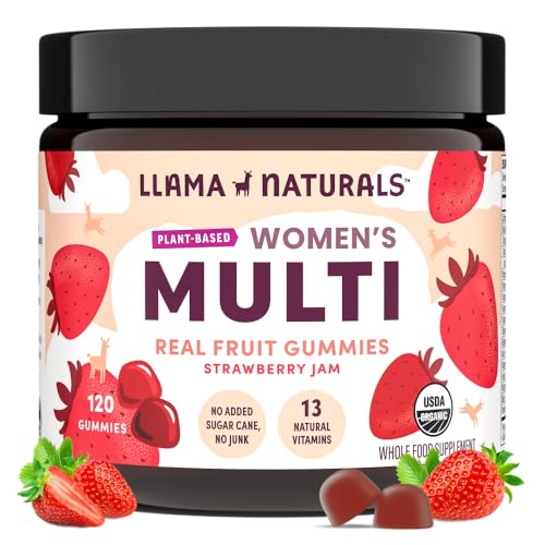 Llama Naturals Real Fruit Gummy Vitamins for Women - No Added Sugar, Vegan, Organic - 120ct