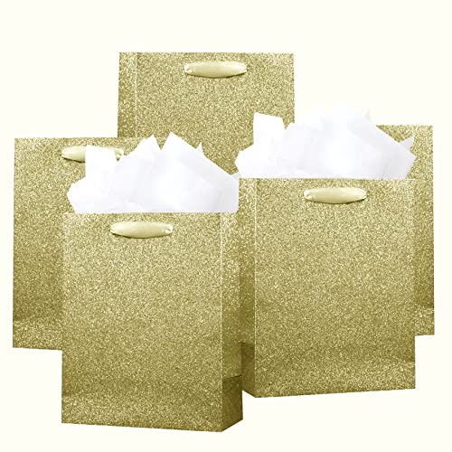 Paper Fair Gift Set for Women - Luxurious Gold Glitter Bags & Tissue, Recyclable - 12 Pcs