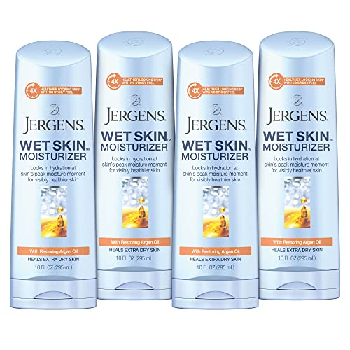 Jergens Wet Skin Body Moisturizer - Restores Dry Skin with Argan Oil, Fast Absorbing - 10oz