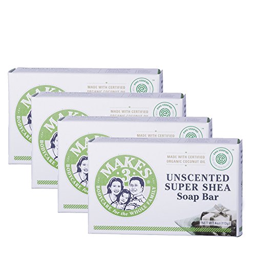 Makes 3 Organics Shea Butter Soap Set - Moisturizing, USDA Organic, EWG Verified - 4 Bars