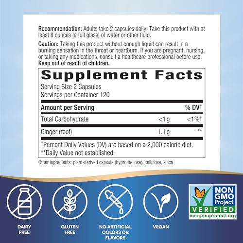 Nature's Way Ginger Root Supplement - Promotes Digestive Comfort, Non-GMO, Vegan - 240 Capsules