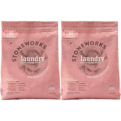 Grab Green Stoneworks Laundry Detergent Pods - Deep Clean, Odor Elimination, Rose Petal - 50 Pods