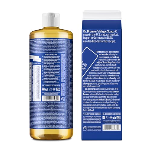 Dr. Bronner's Pure-Castile Liquid Soap - Certified Organic, 82% Less Plastic, Peppermint - 32oz