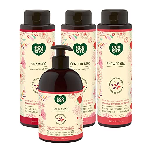 ecoLove Shampoo & Conditioner Set - Nourishing Organic Tomato & Beetroot, Vegan - 12oz Each