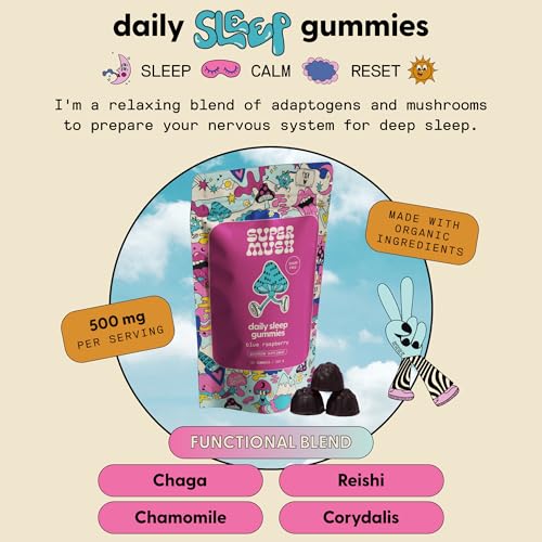 SuperMush Sleep Gummies - Deep REM Support, Magnesium & Herbal Blend, Vegan - 60 Count