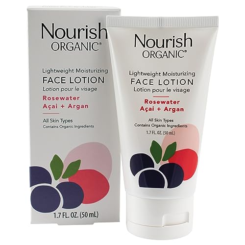 Nourish Organic Face Lotion - Lightweight Hydration, Organic Ingredients, Rosewater - 1.7oz