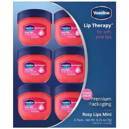 Vaseline Lip Therapy Rosy Lips Mini - Restores Softness, Light Rose Scent, Sheer Tint - Pack of 6