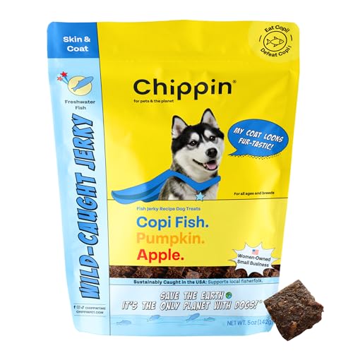 Chippin Dog Treats - Fish & Pumpkin Jerky, Hypoallergenic, Low Fat, 5oz Pack, USA Sourced