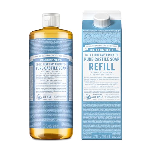 Dr. Bronner’s Pure-Castile Liquid Soap - Regenerative Organic Oils, 82% Less Plastic - 32oz