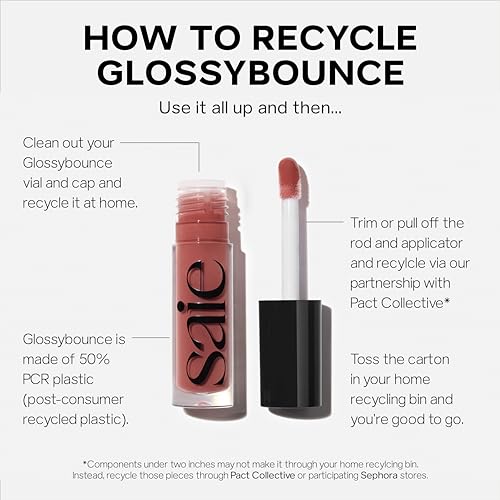 Saie Glossybounce Lip Gloss Oil - Hydrating, Vegan Formula with Jojoba & Hyaluronic Acid - 0.17oz